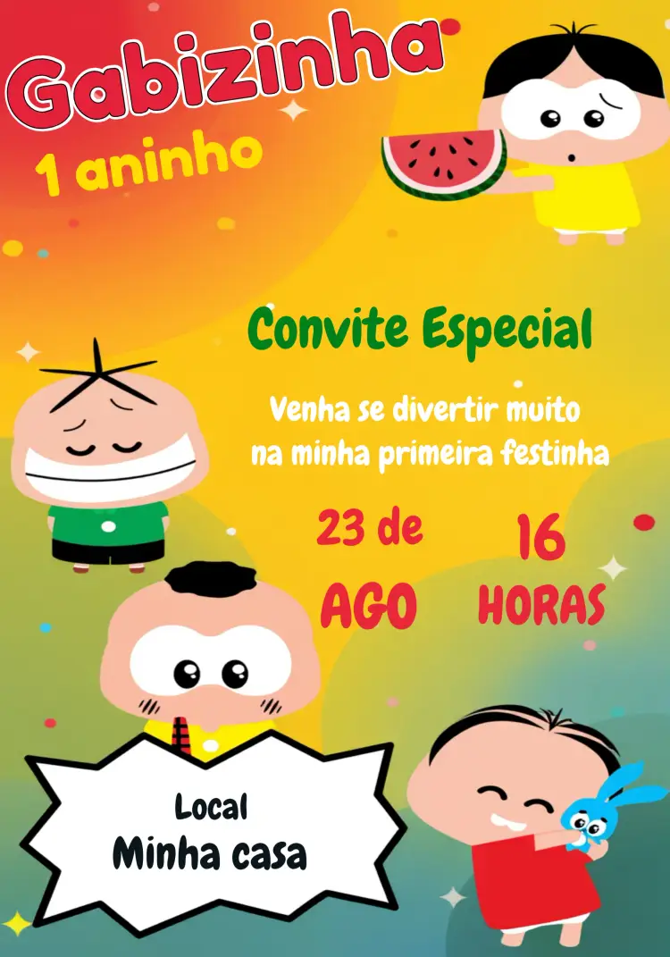 Convite Turma Da Mônica Toy Desenho editável e personalizável
