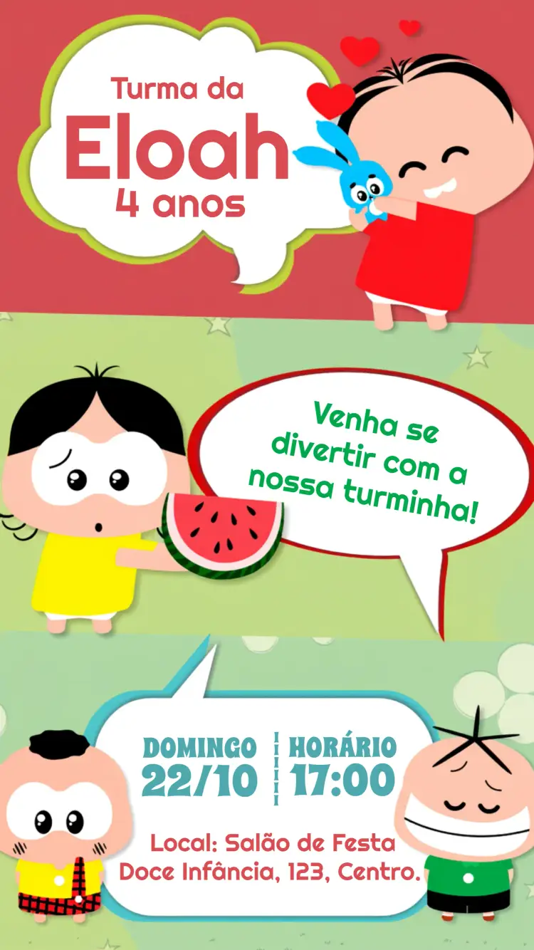 Convite Turma Da Mônica Toy Festa editável e personalizável