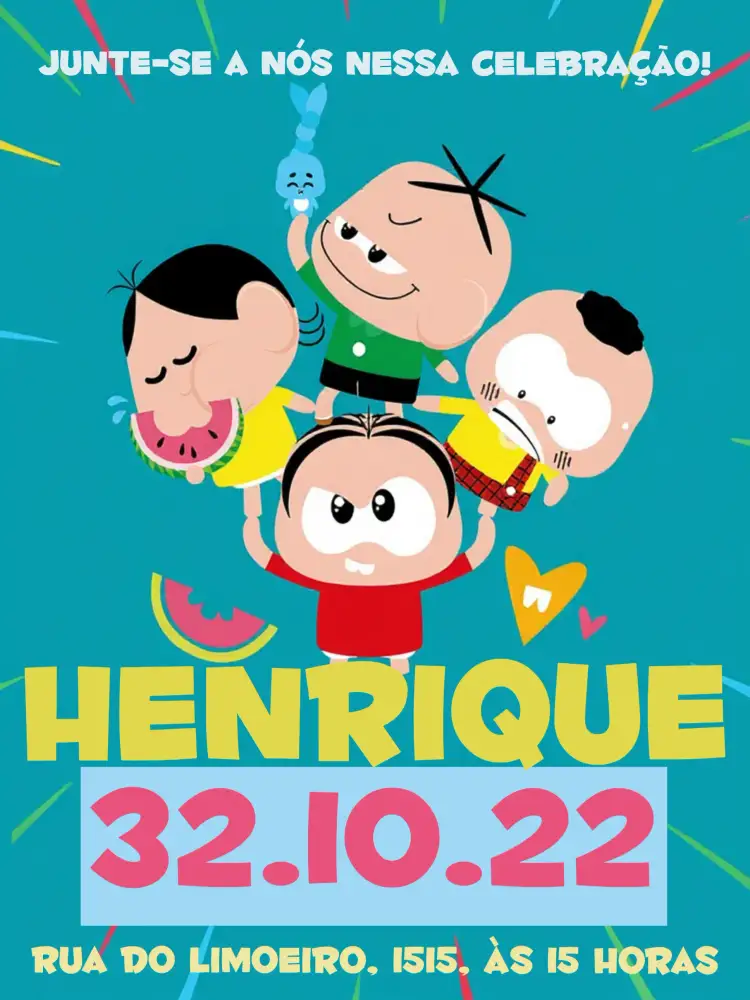 Convite Turma Da Mônica Toy Magali – tema Aniversário Infantil colorido, divertido, infantil, quadrinhos, brincalhão