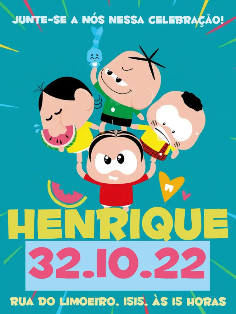 Convite Turma Da Mônica Toy Magali editável e personalizável