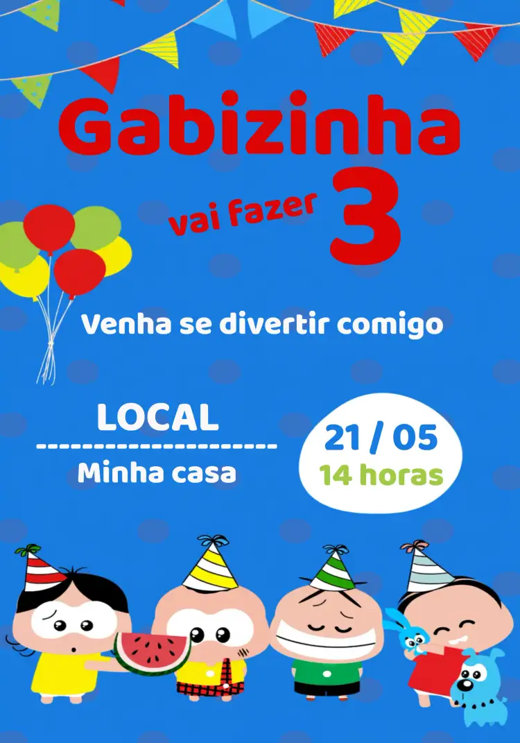 Convite Turma Da Mônica Toy Online – tema Aniversário Infantil colorido, divertido, infantil, ilustrações, personagens, brincalhão