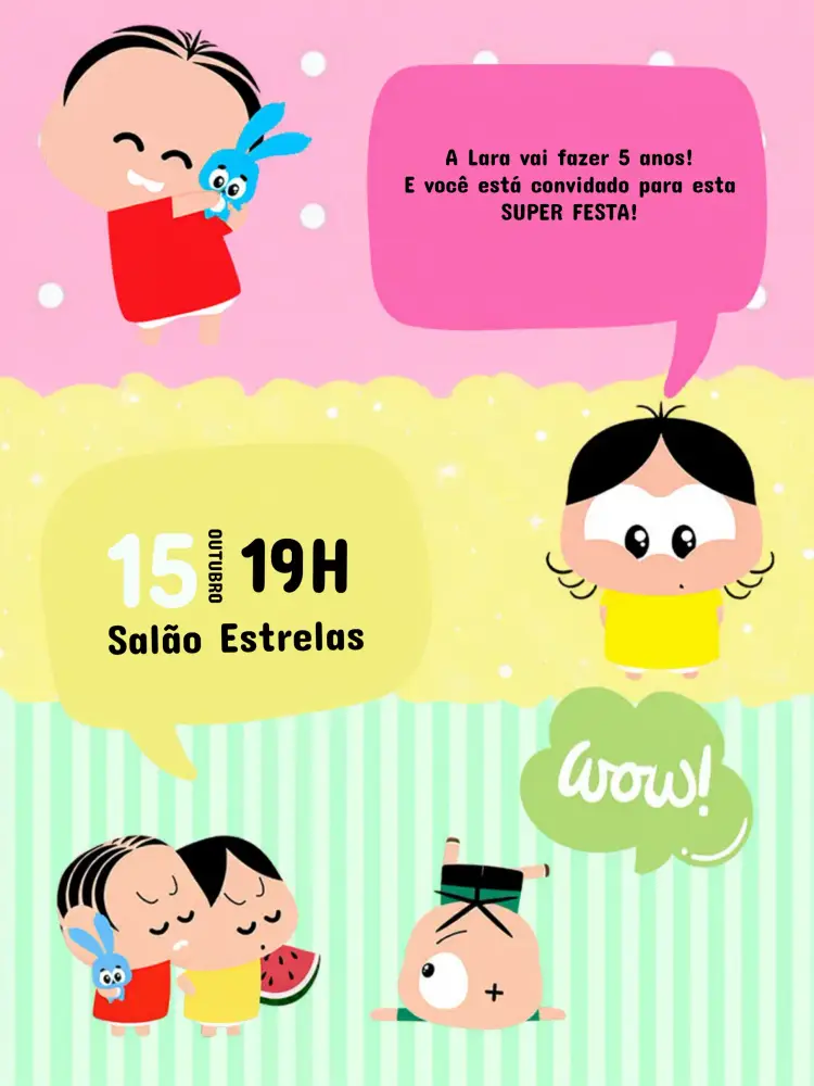 Convite Turma Da Mônica Toy Rosa editável e personalizável