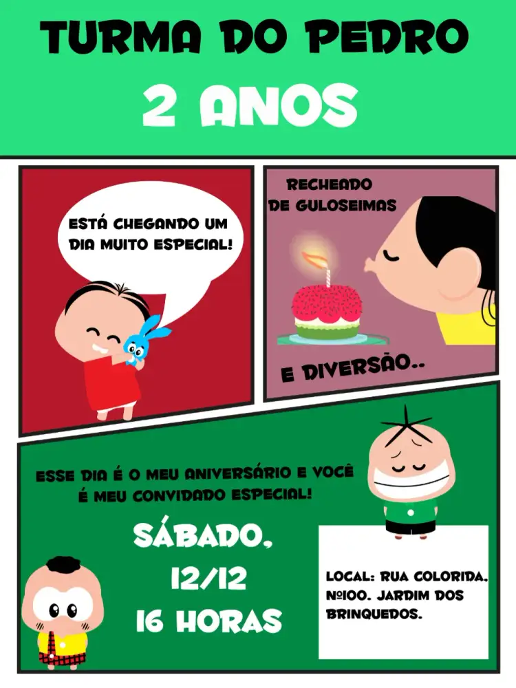 Convite Turma Da Mônica Toy Vermelho – tema Aniversário Infantil colorido, divertido, infantil, moderno, brincalhão