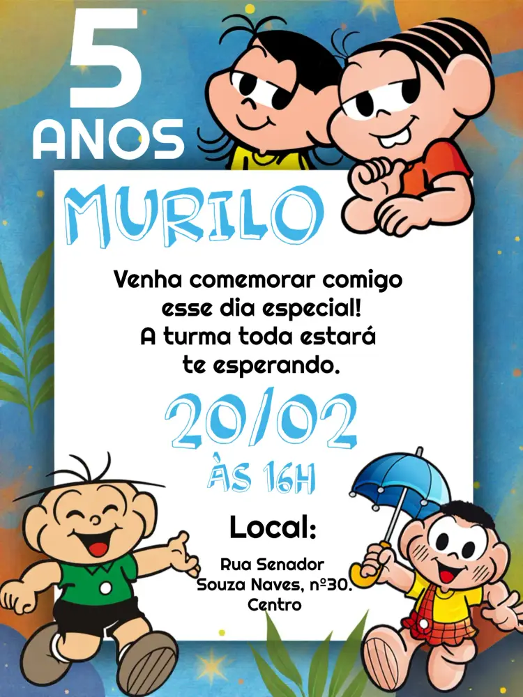Convite Turma Da Mônica Turmadamonica editável e personalizável