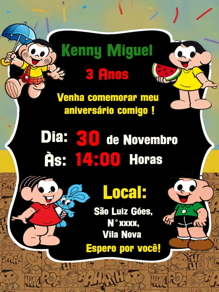 Convite Turma Da Mônica Verde editável e personalizável
