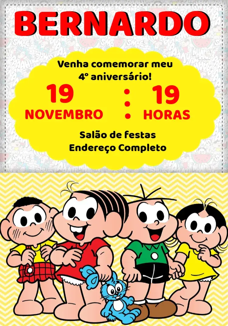 Convite Turma Da Mônica Verde editável e personalizável