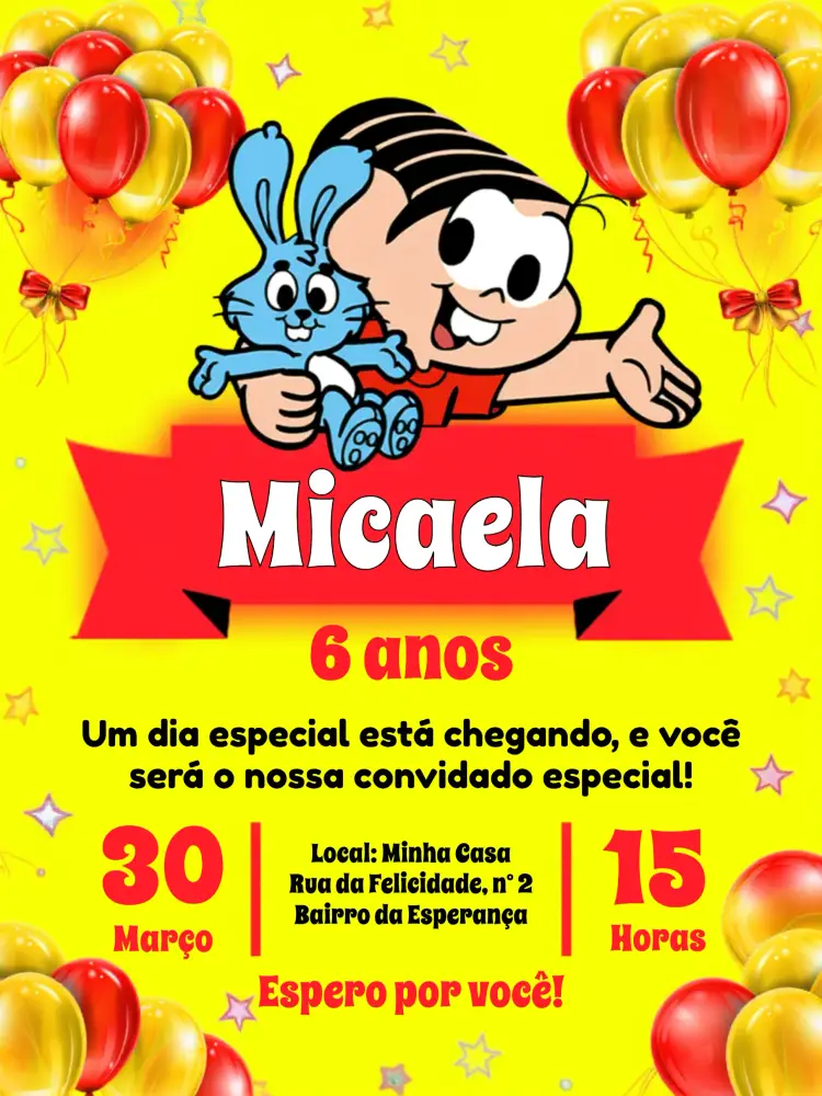 Convite Turma Da Mônica Vermelho editável e personalizável