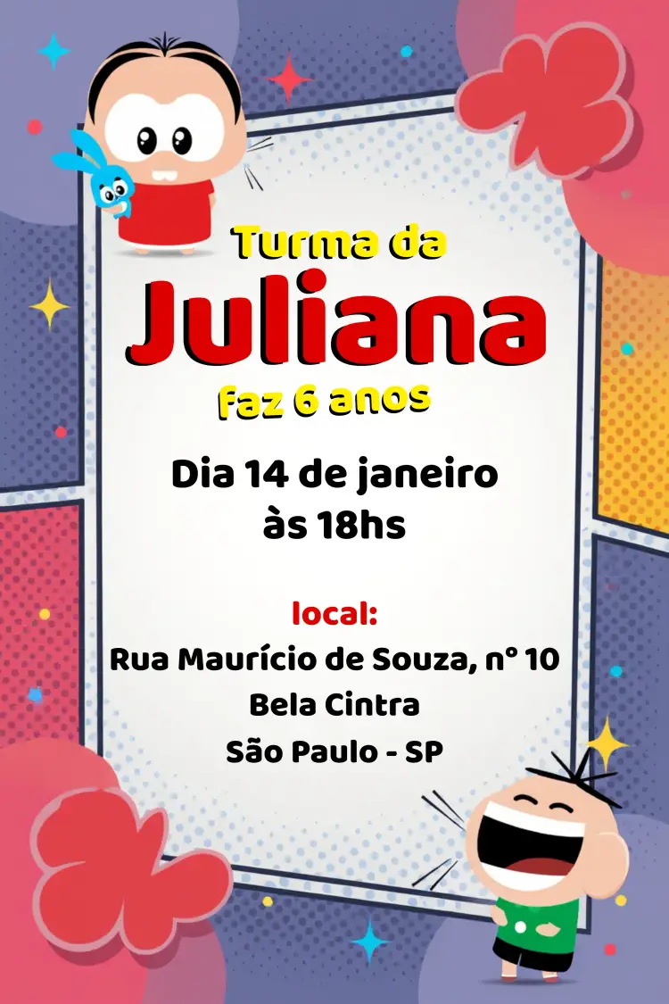 Convite Turma Da Mônicatoy Bolo editável e personalizável
