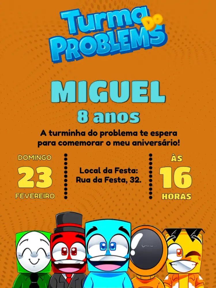 Convite Turma Da Problema Youtube – tema Aniversário Infantil divertido, colorido, moderno, infantil, jovial