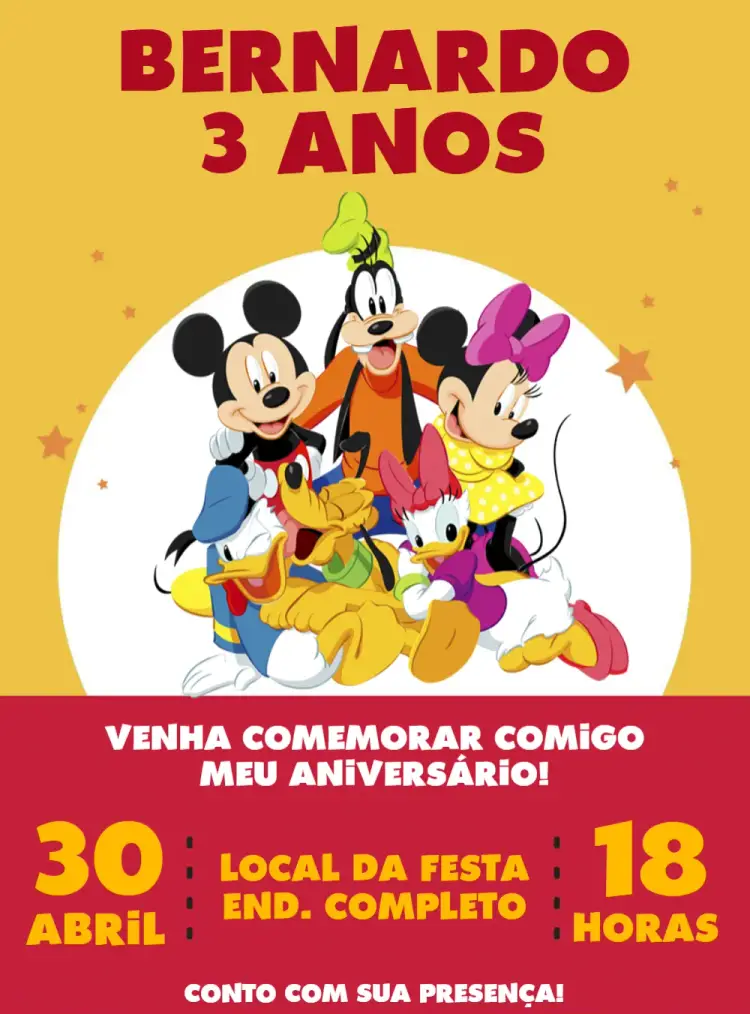 Convite Turma Do Mickey Amarelo
