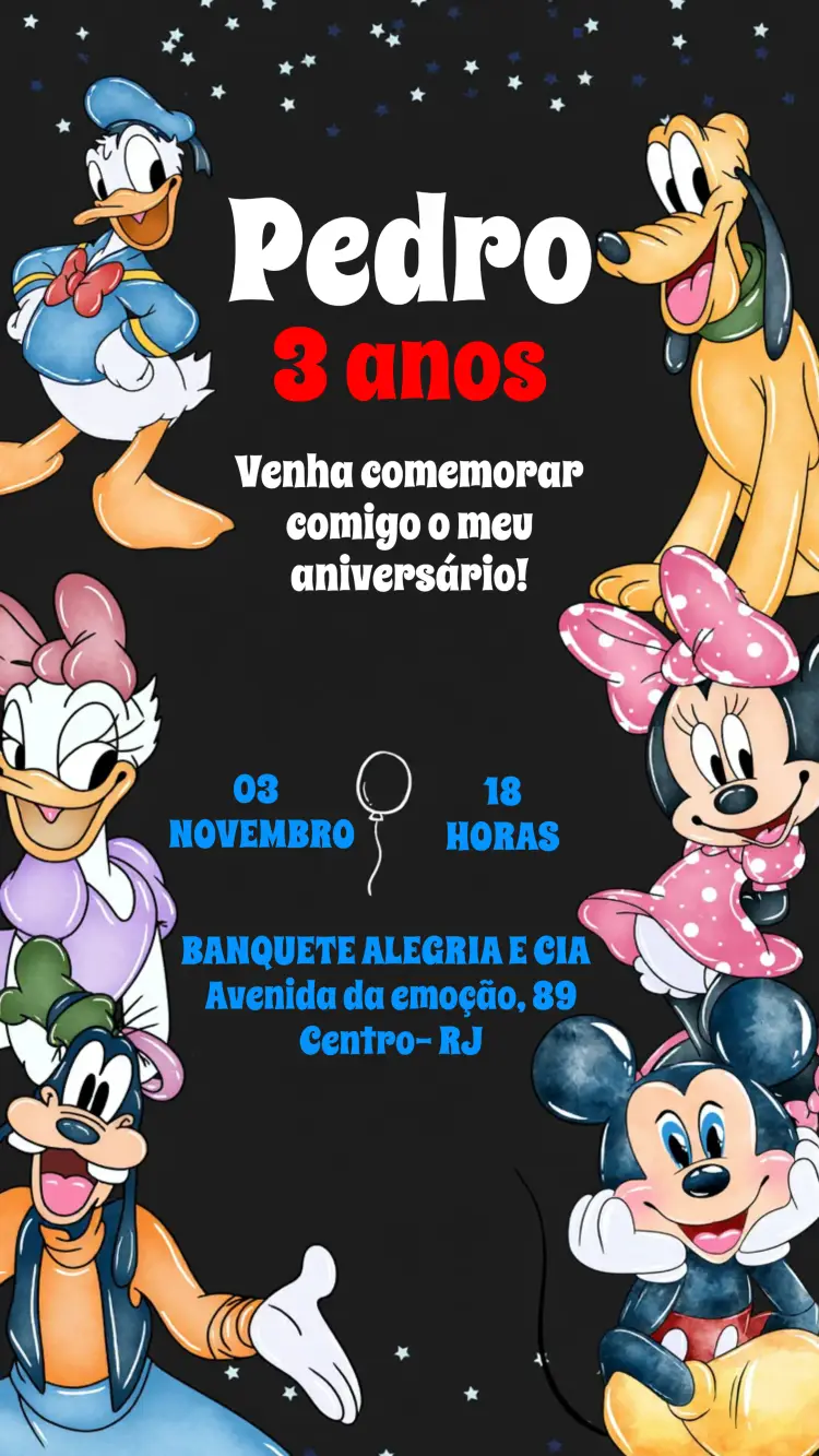 Convite Turma Do Mickey Aquarela Infantil