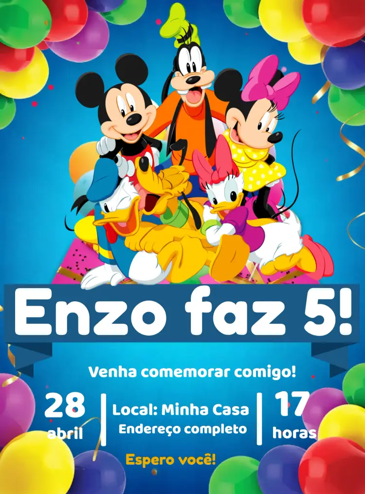 Convite Turma Do Mickey Azul