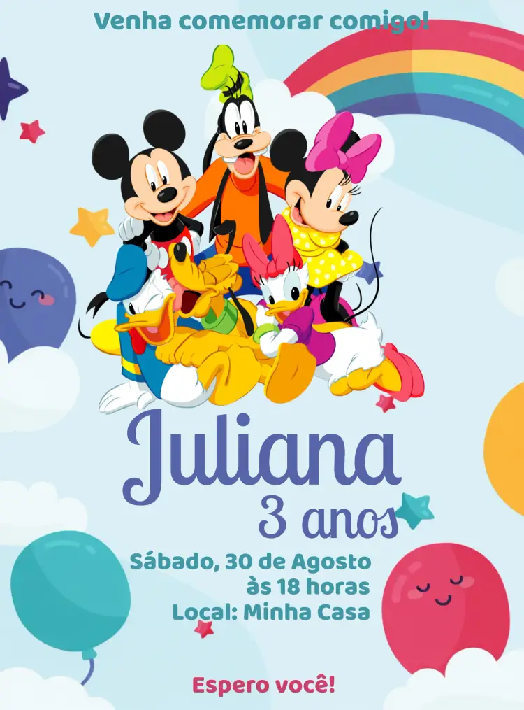 Convite Turma Do Mickey Azul