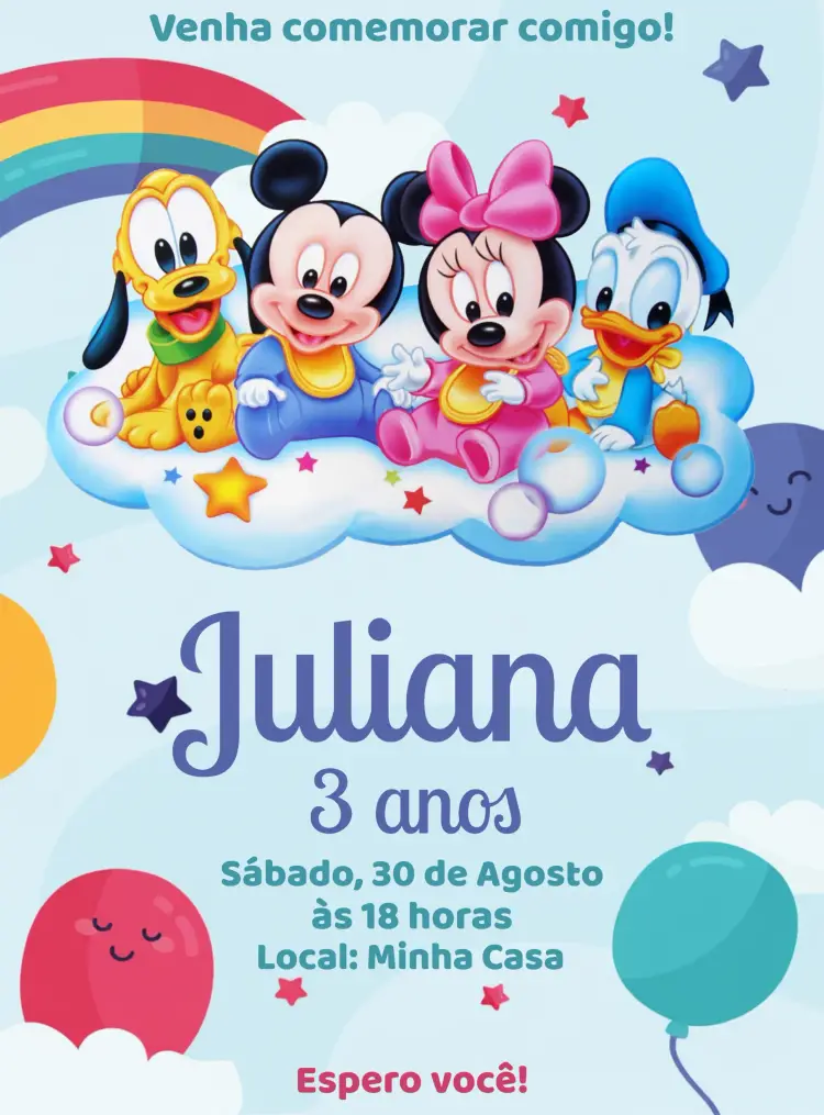 Convite Turma Do Mickey Baby Branco