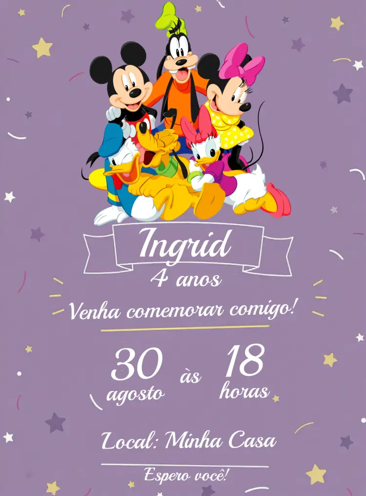 Convite Turma Do Mickey Branco