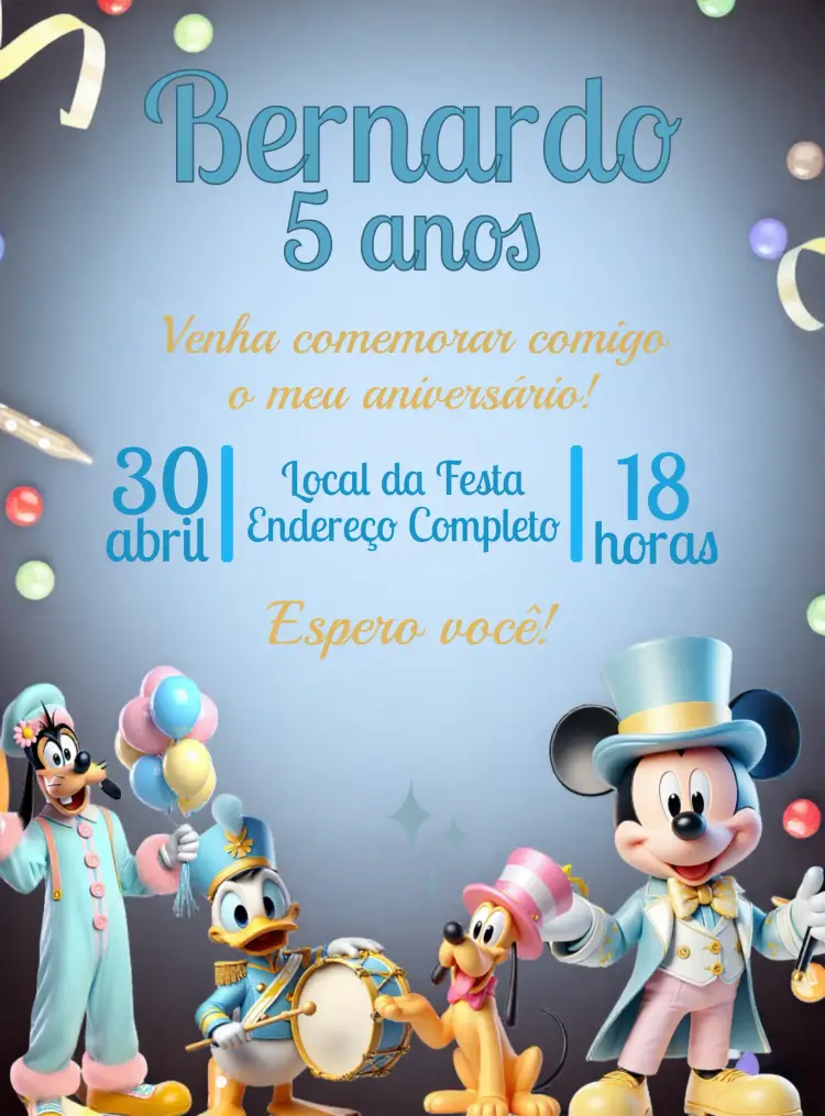Convite Turma Do Mickey Circo Pluto