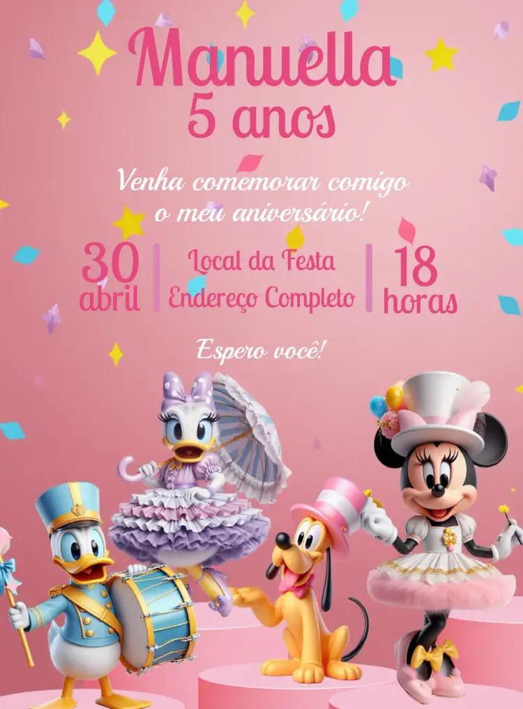 Convite Turma Do Mickey Circo Rosa Menina