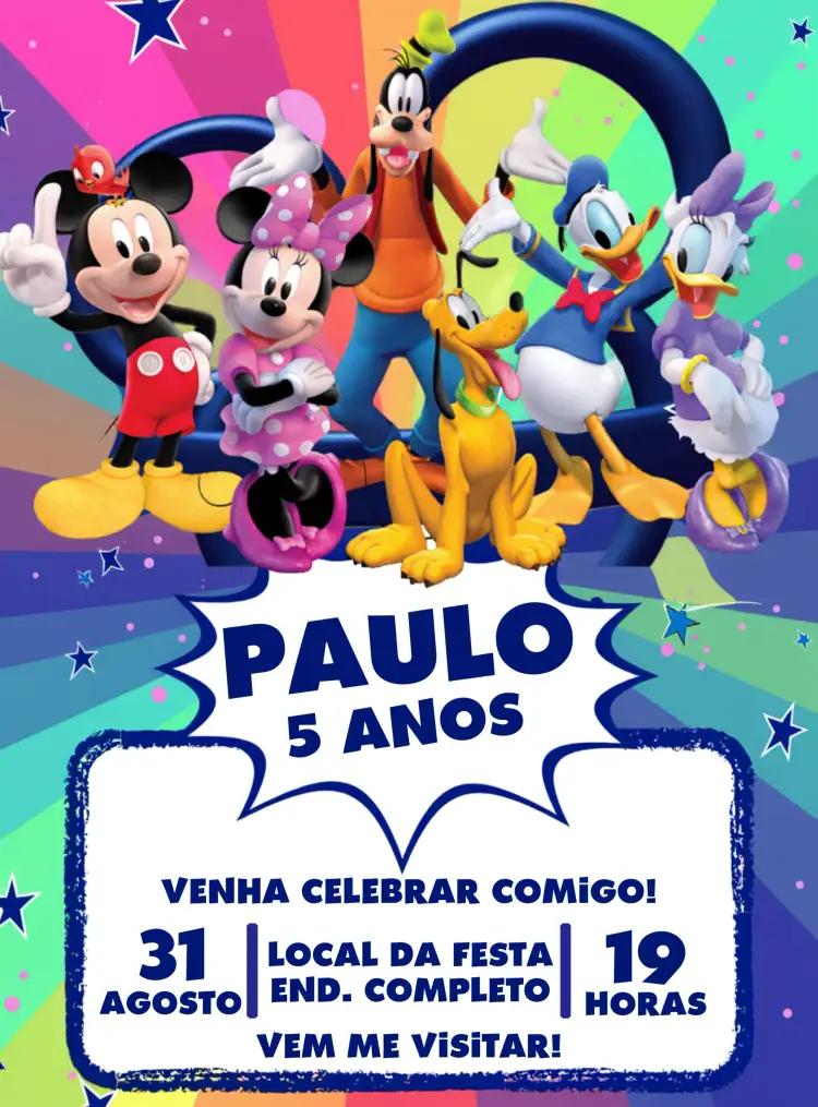 Convite Turma Do Mickey Colorido