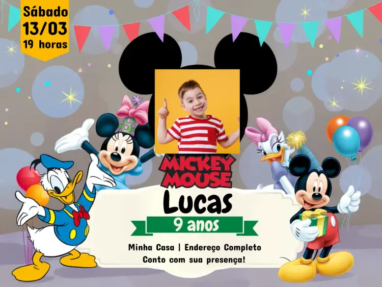 Convite Turma Do Mickey Com Foto Minnie
