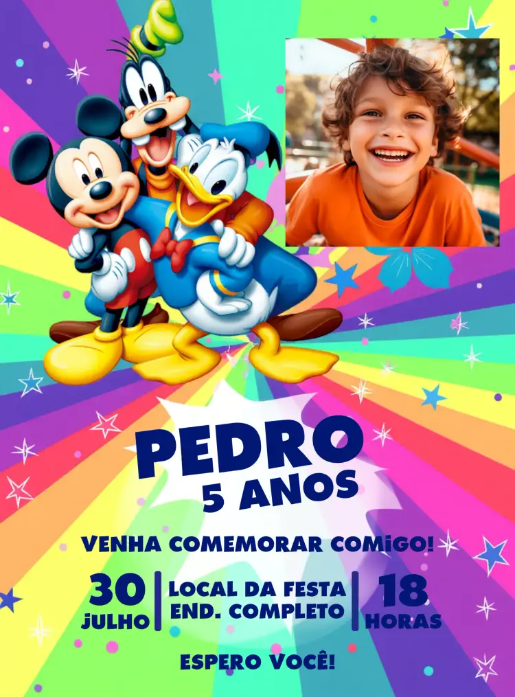 Convite Turma Do Mickey Com Foto Orelhas