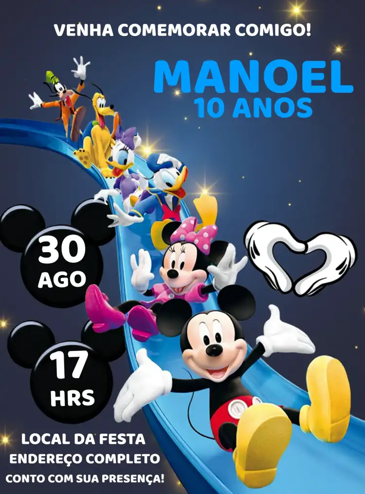 Convite Turma Do Mickey Donald – tema Aniversário Infantil colorido, divertido, infantil, Disney, temático