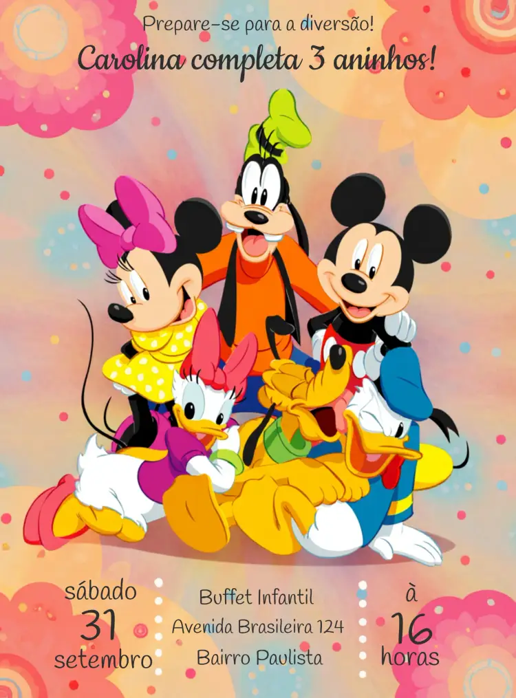 Convite Turma Do Mickey Menina