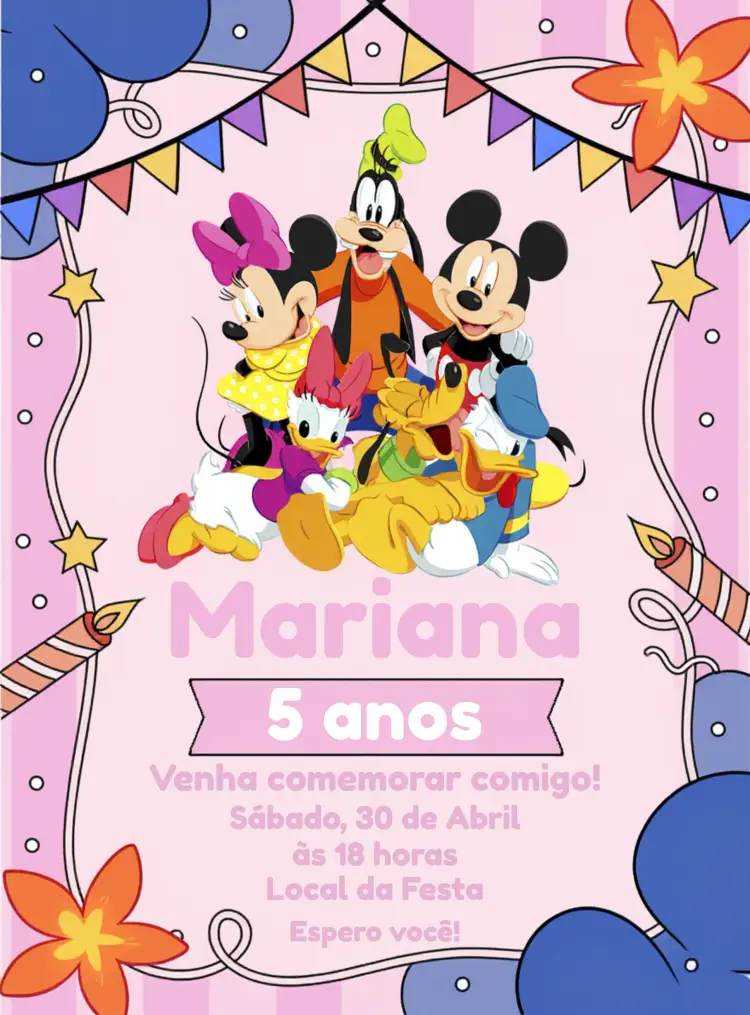 Convite Turma Do Mickey Menina