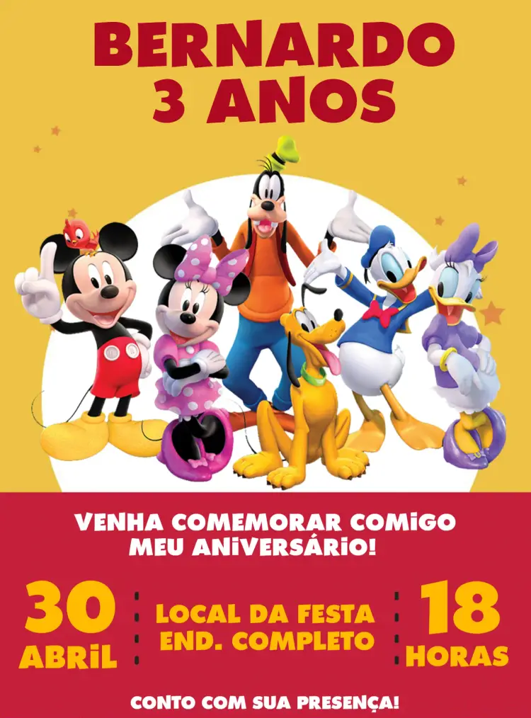 Convite Turma Do Mickey Vermelho