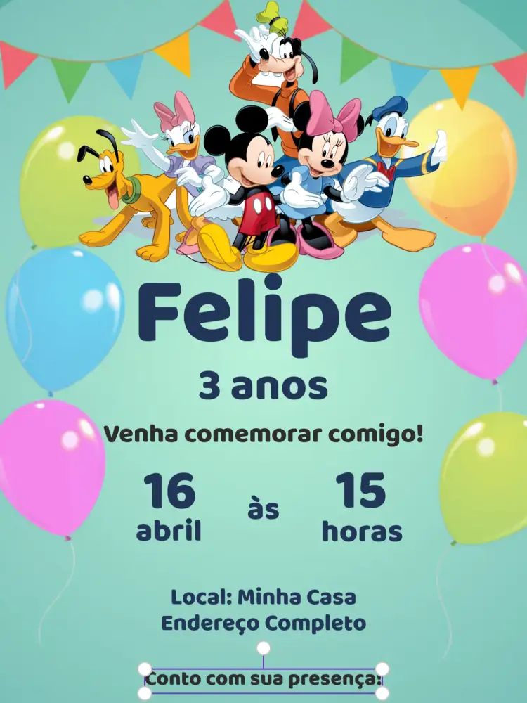 Convite Turma Do Mickey Mouse Barato – tema Aniversário Infantil divertido, colorido, infantil, lúdico, temático, alegre