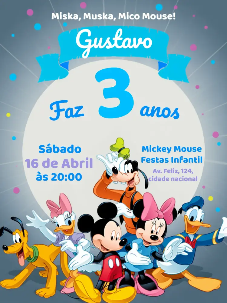 Convite Turma Do Mickey Mouse Bolinhas