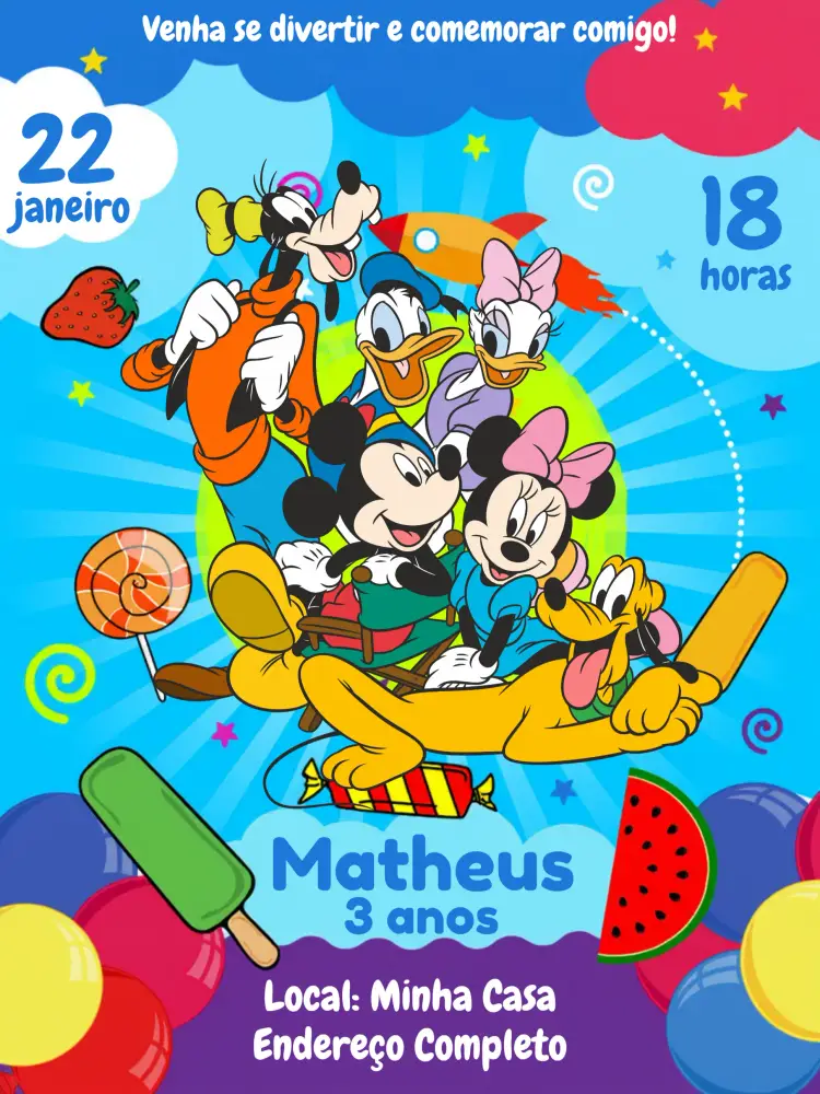Convite Turma Do Mickey Mouse Digital