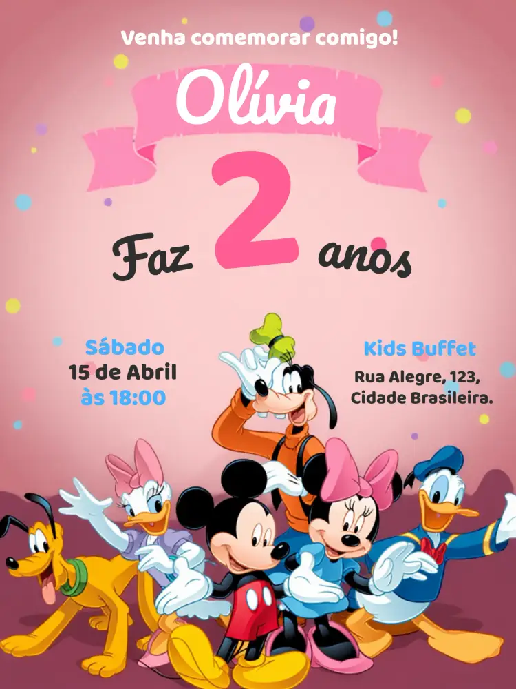 Convite Turma Do Mickey Mouse Menina
