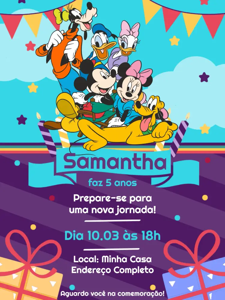 Convite Turma Do Mickey Mouse Roxo