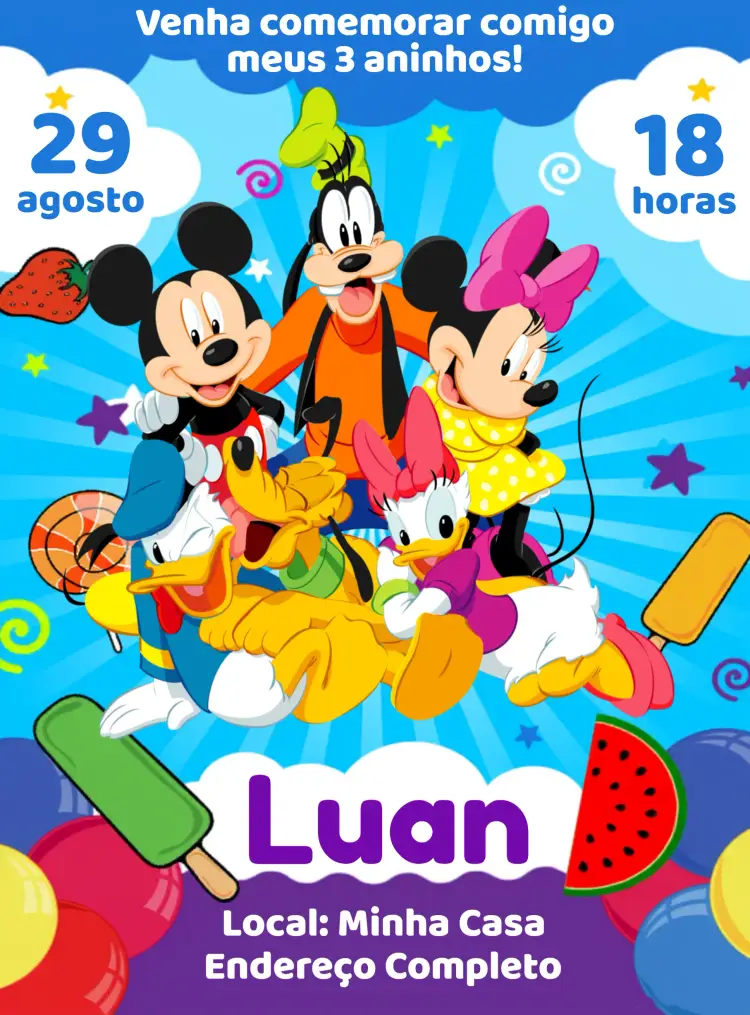 Convite Turma Do Mickey Roxo