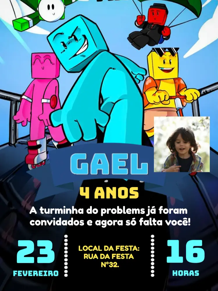 Convite Turma Do Problems Com Foto Amarelo