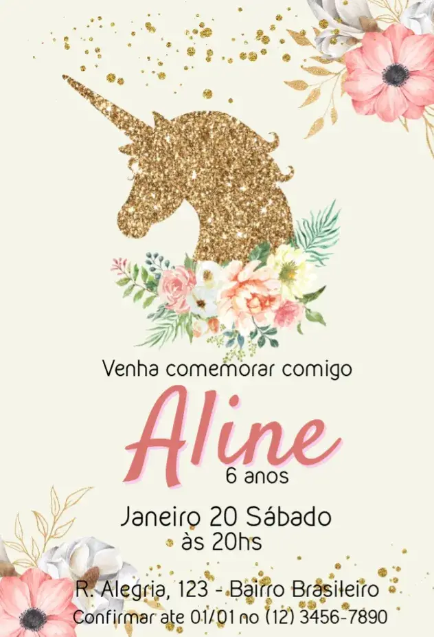 Convite Unicórnio Floral