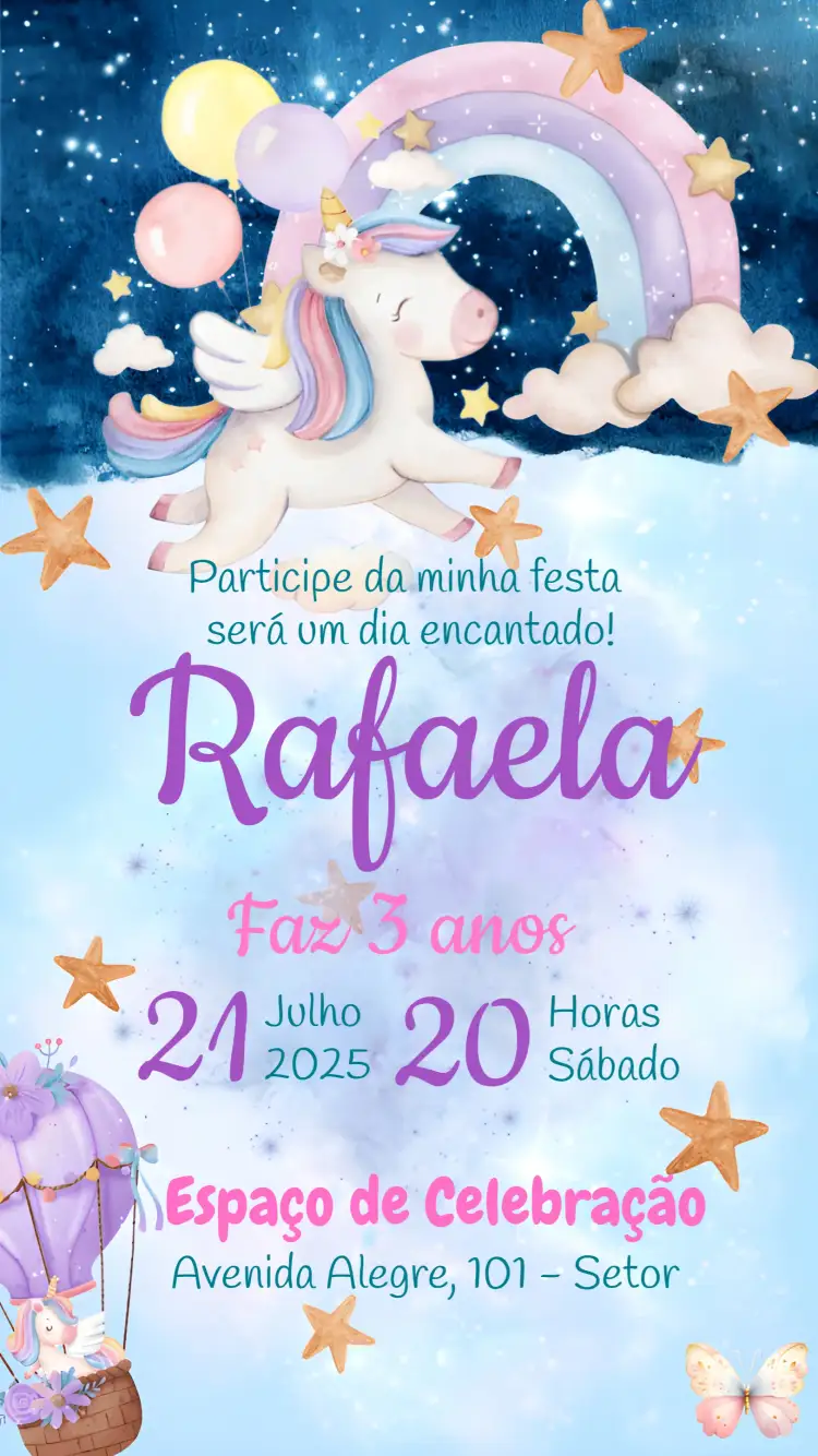 Convite Unicórnio Aquarela – tema Mais pesquisados aquarela, colorido, fantasia, infantil, lúdico, mágico