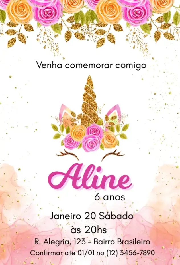 Unicórnio com Flores e Glitter