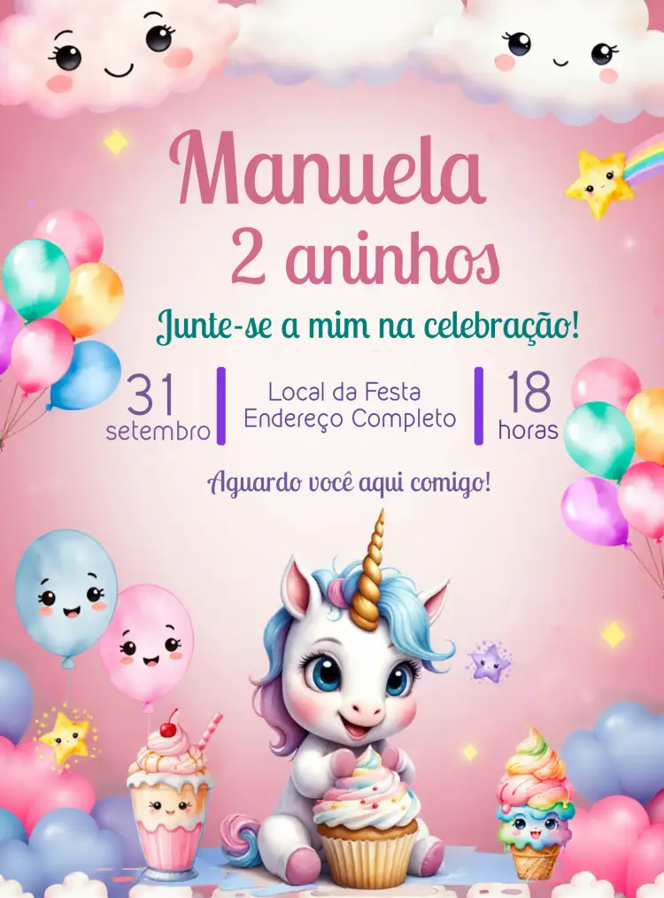 Convite Unicórnio Milkshake