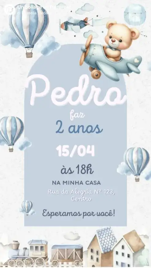 Convite Ursinho aviador – tema Aniversário Infantil colorido, lúdico, aéreo, infantil, fofo, divertido