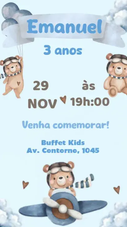 Little Aviator Watercolor Bear invitation