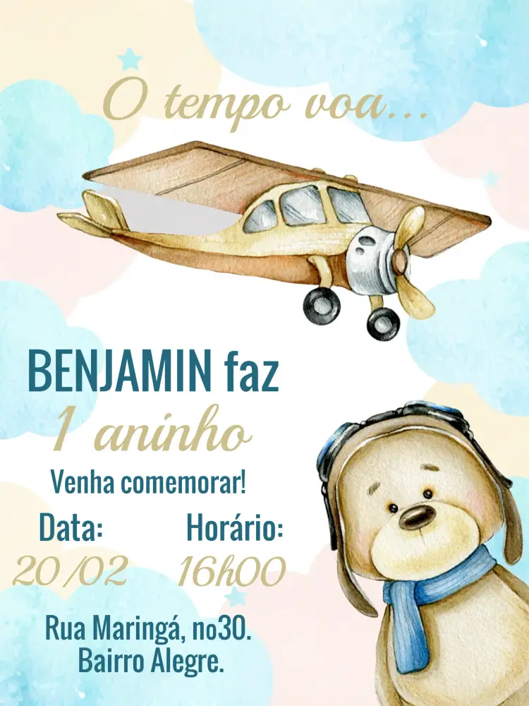 Convite Ursinho Aviador Urso