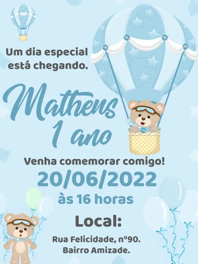 Convite Ursinho Baloeiro Ceu