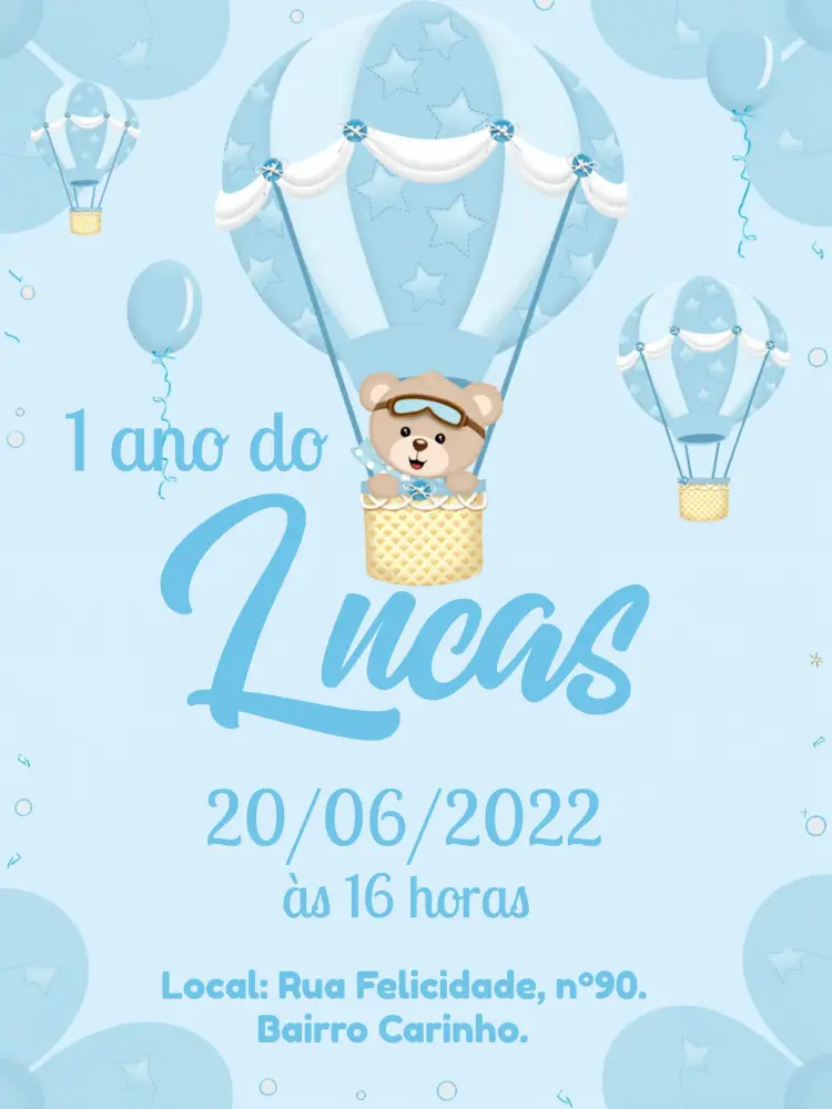 Convite Ursinho Baloeiro Menino
