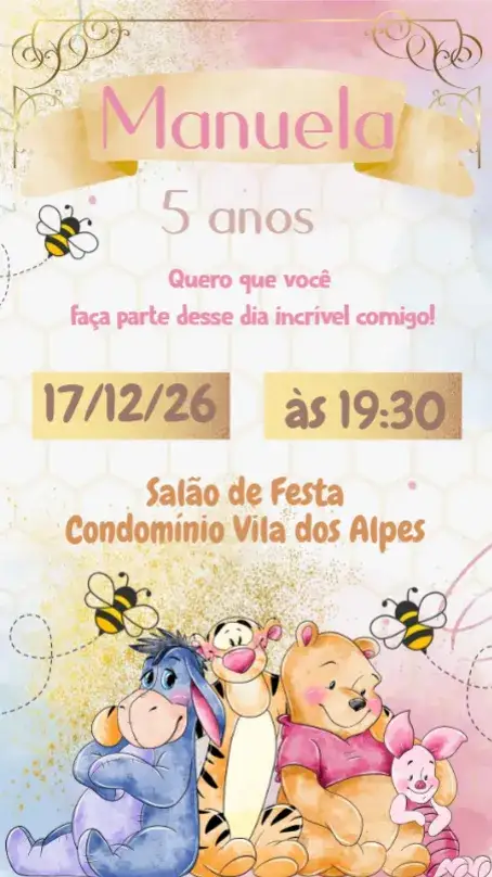 Invitation Winnie the Pooh Watercolor – Kids' Birthday Party theme watercolor, colorful, childlike, soft, playful, pastel