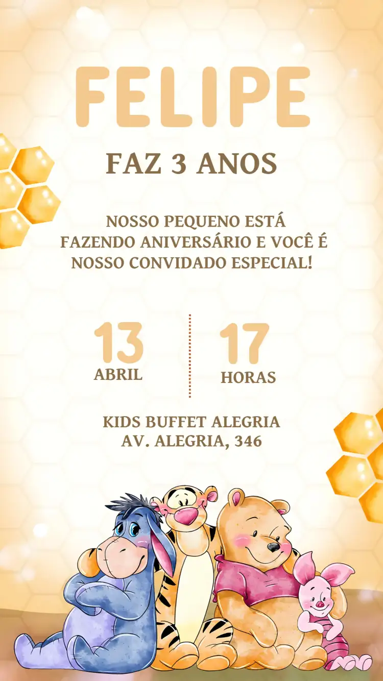 Convite Ursinho Pooh Aquarela Infantil – tema Mais pesquisados aquarela, infantil, delicado, colorido, lúdico, Disney