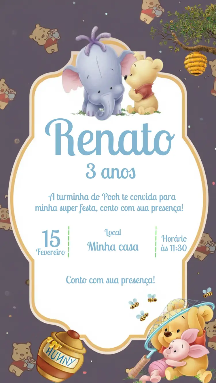 Convite Ursinho Pooh Cor