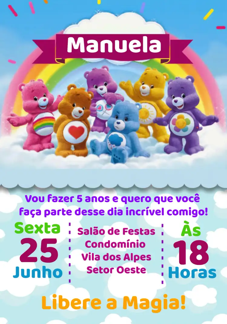 Convite Ursinhos Carinhosos – tema Aniversário Infantil colorido, divertido, infantil, fofo, temático