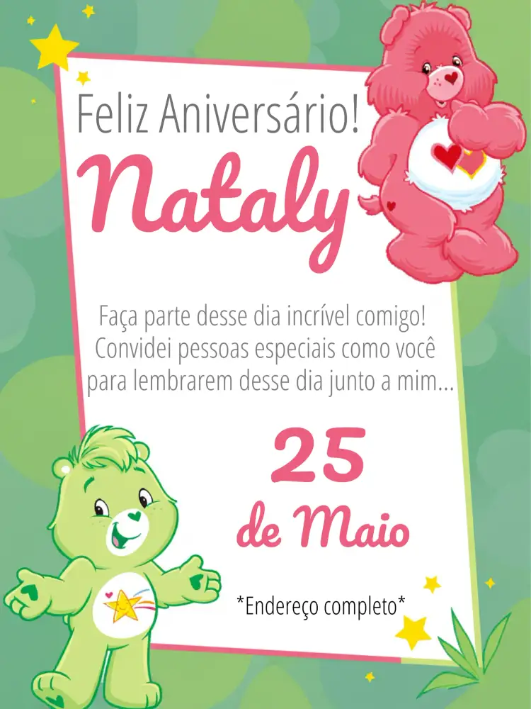 Convite Ursinhos Carinhosos Amarelo – tema Aniversário Infantil colorido, infantil, divertido, lúdico, carinhoso, temático