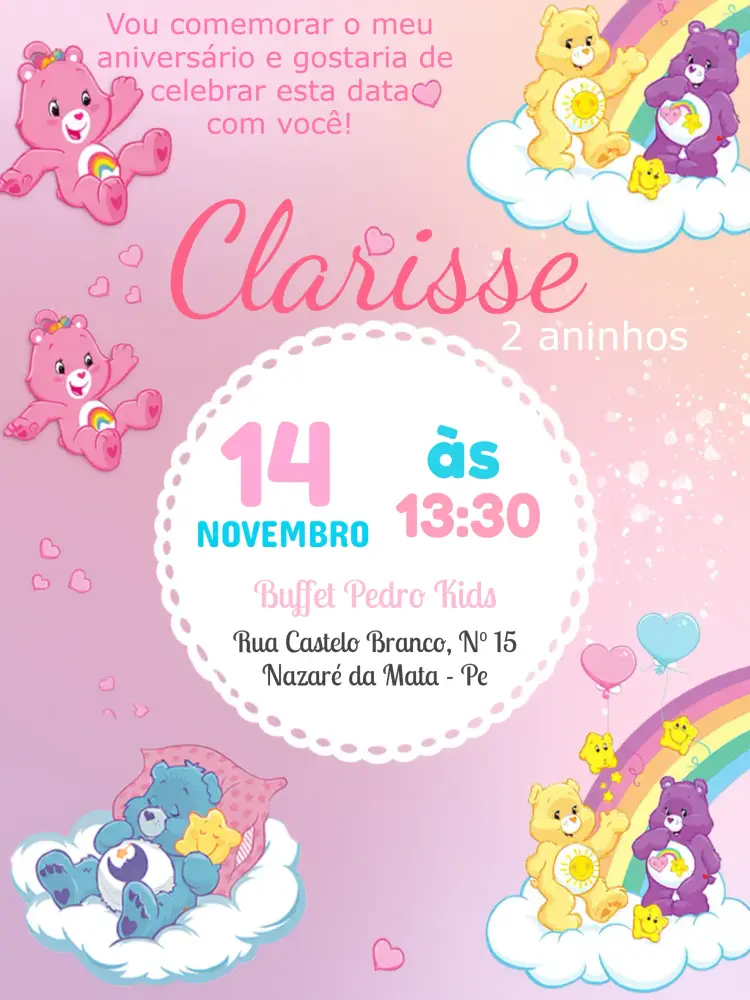 Convite Ursinhos Carinhosos Amarelo